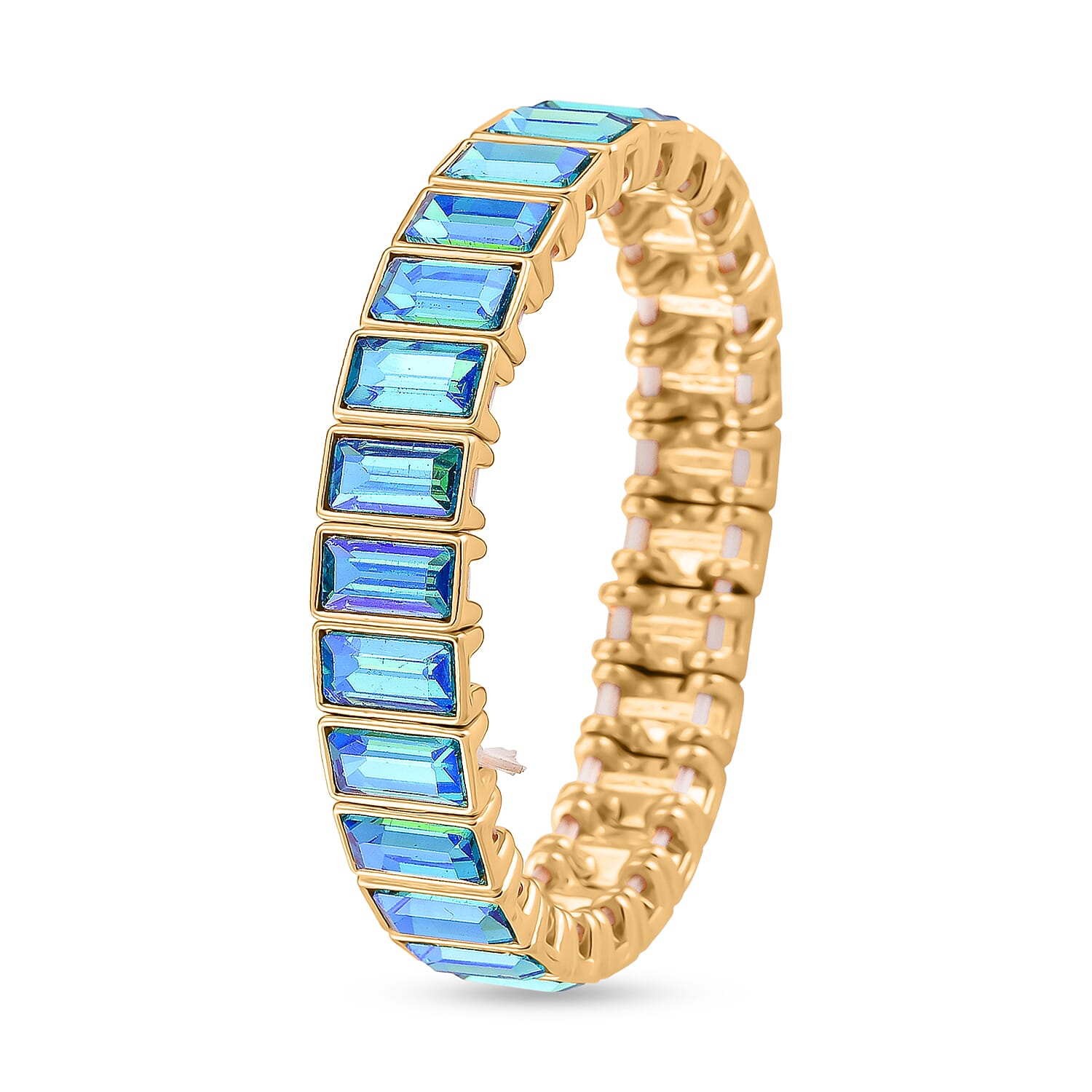 Sea Blue Glass Stretchable Bracelet (Size - 7) in Yellow Gold Tone V32515798 4