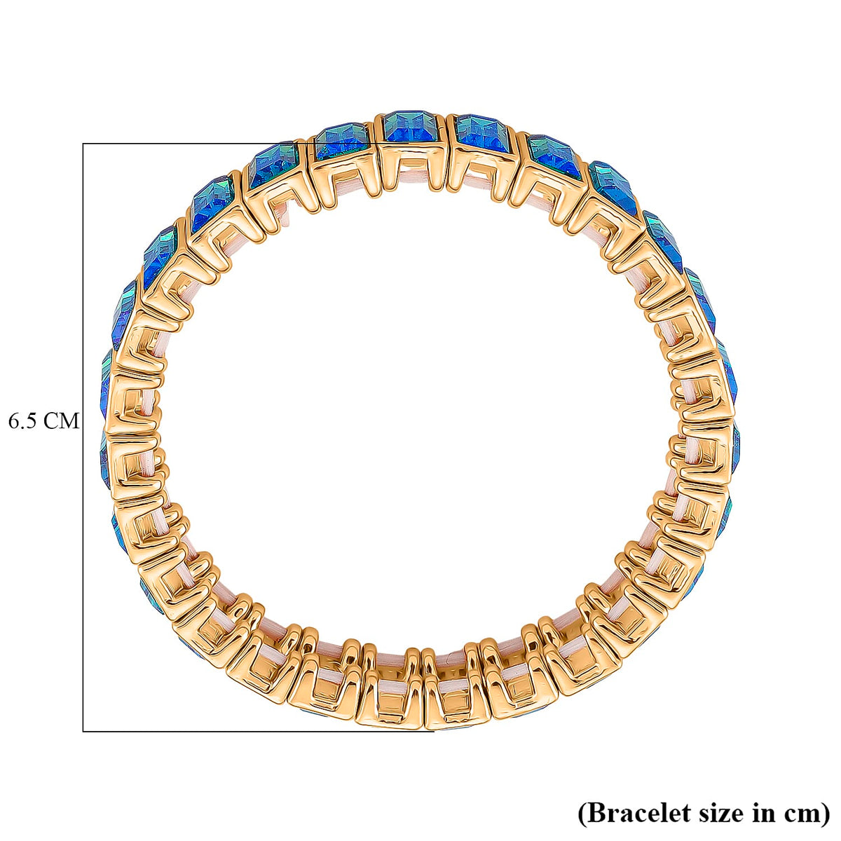 Sea Blue Glass Stretchable Bracelet (Size - 7) in Yellow Gold Tone V32515798 5