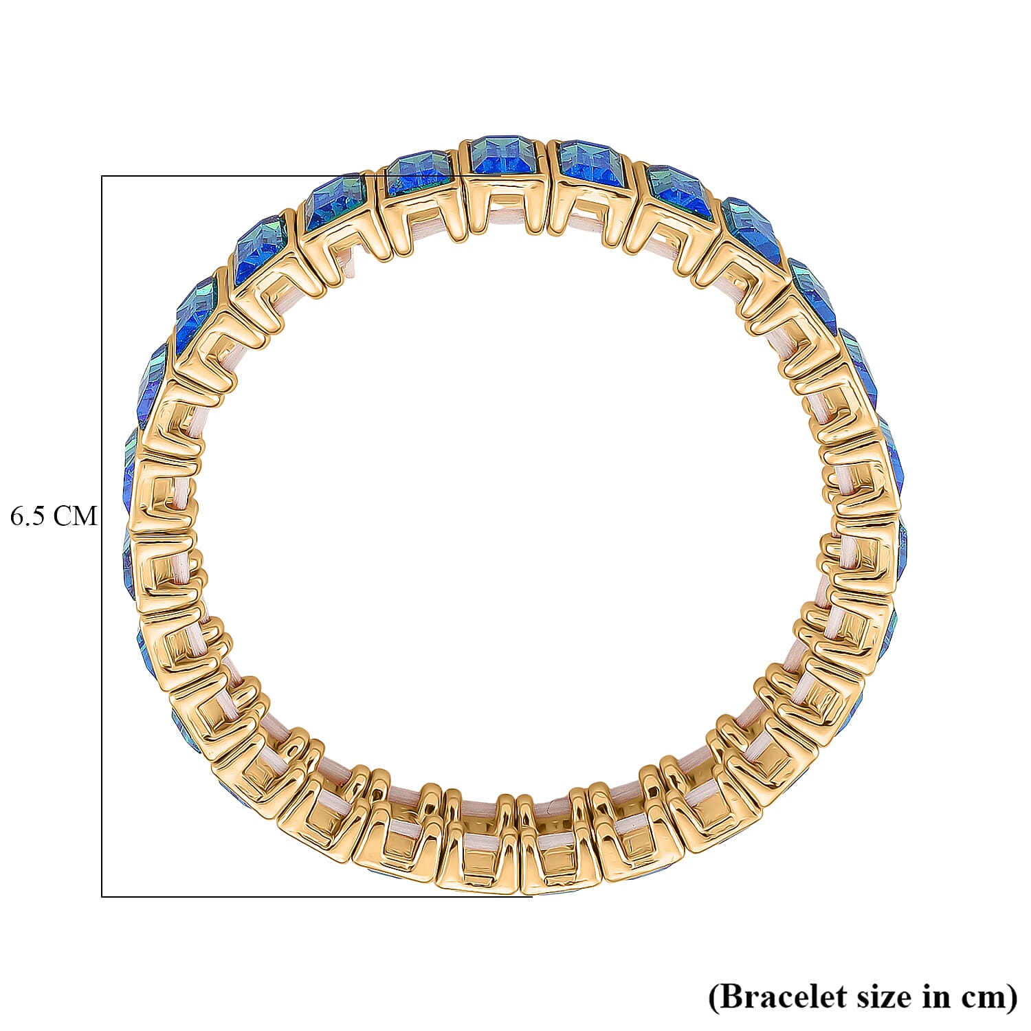Sea Blue Glass Stretchable Bracelet (Size - 7) in Yellow Gold Tone V32515798 5