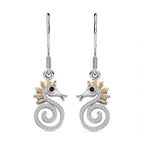 Boi Ploi Black Spinel Seahorse Earrings in Platinum Overlay & Vermeil Yellow Gold Plated Sterling Silver