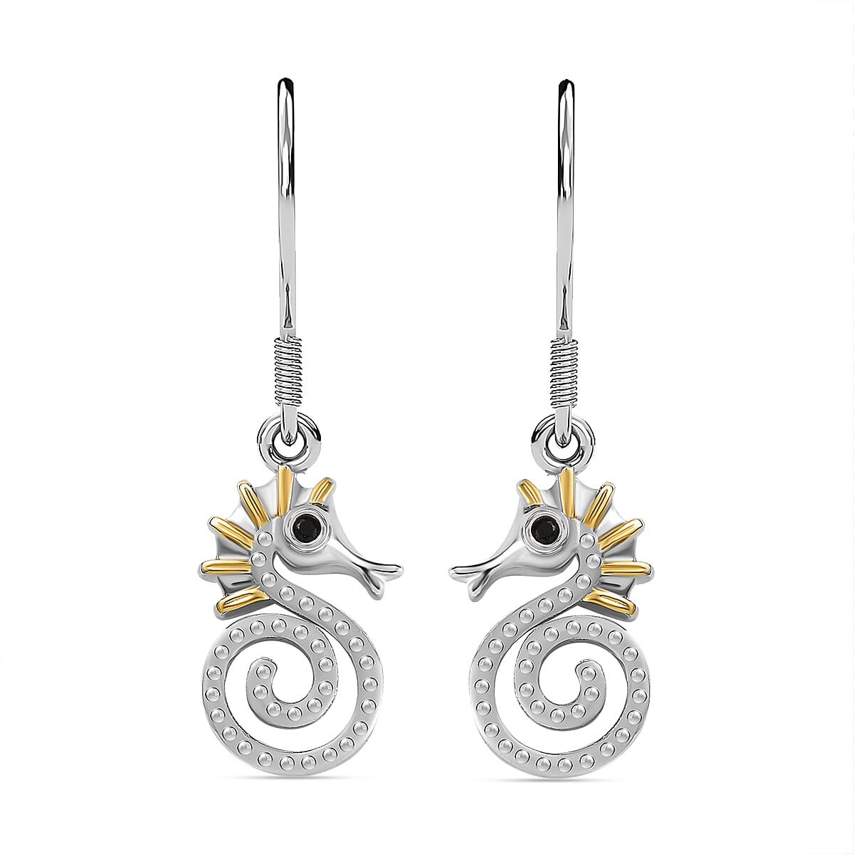Seahorse Hook Earrings with Boi Ploi Black Spinel in Platinum and Gold Plated Silver V32699847 0