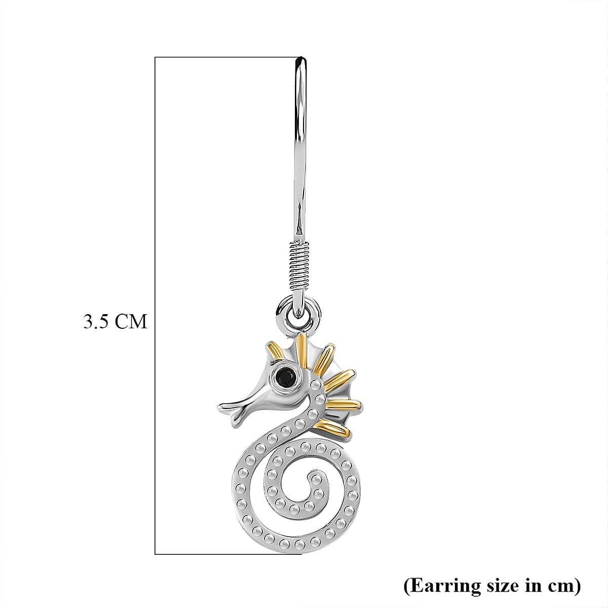 Seahorse Hook Earrings with Boi Ploi Black Spinel in Platinum and Gold Plated Silver V32699847 6
