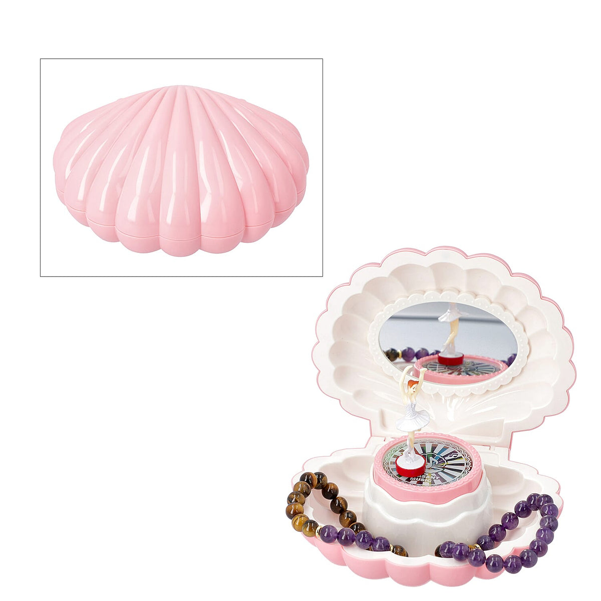 Seashell Music Mirror Jewellery Box with LED Light - Dark Pink 6272349 0