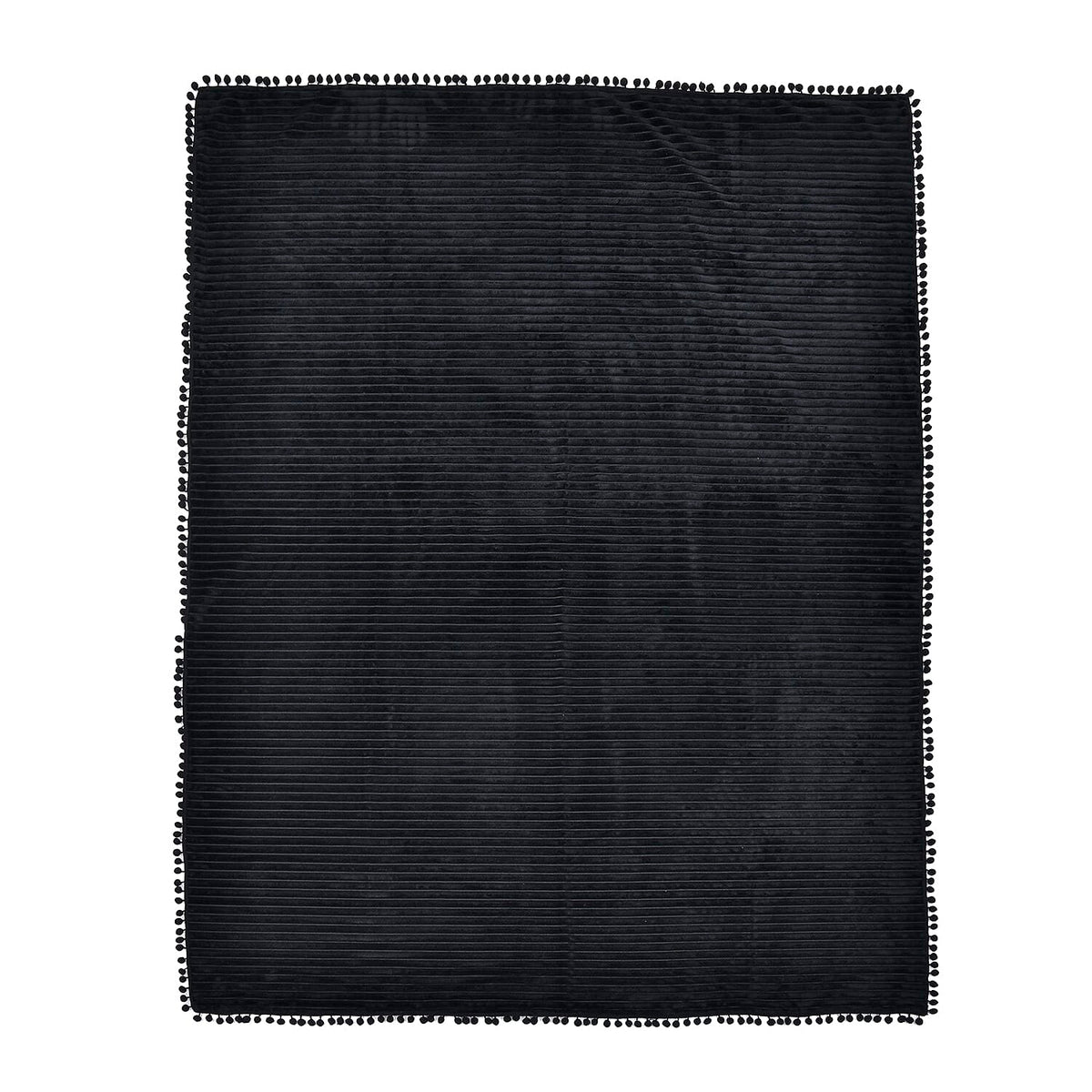 Season Launch Stripe Flannel Blanket with Pompom Border (Size 210x150 Cm) - Black 7013389 2