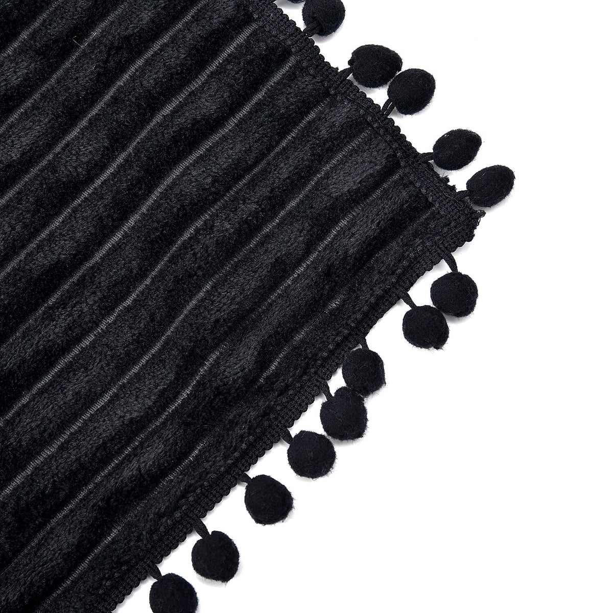 Season Launch Stripe Flannel Blanket with Pompom Border (Size 210x150 Cm) - Black 7013389 3
