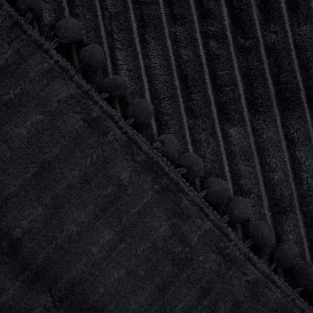 Season Launch Stripe Flannel Blanket with Pompom Border (Size 210x150 Cm) - Black 7013389 4