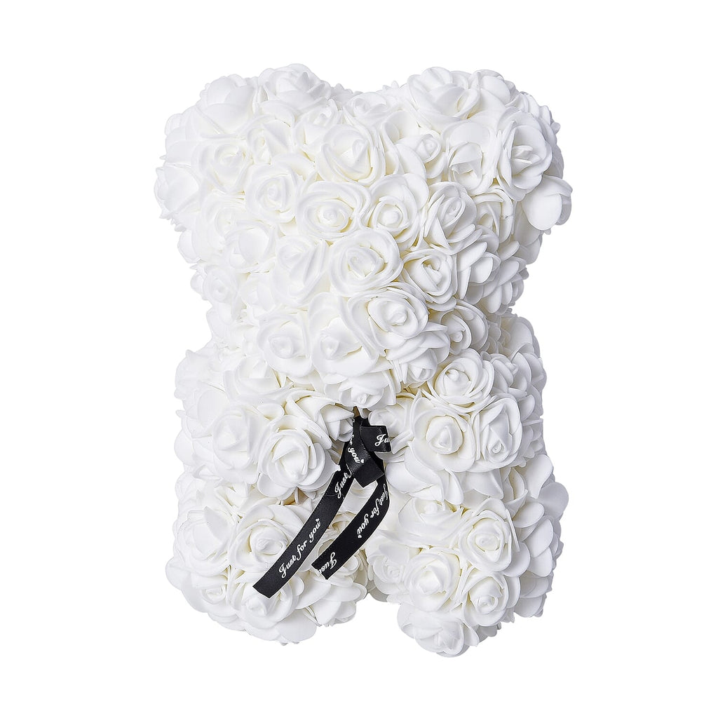 Lovely Rose Flower Bear with Bow Tie - White