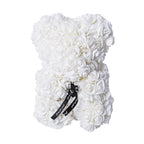Lovely Rose Flower Bear with Bow Tie - White