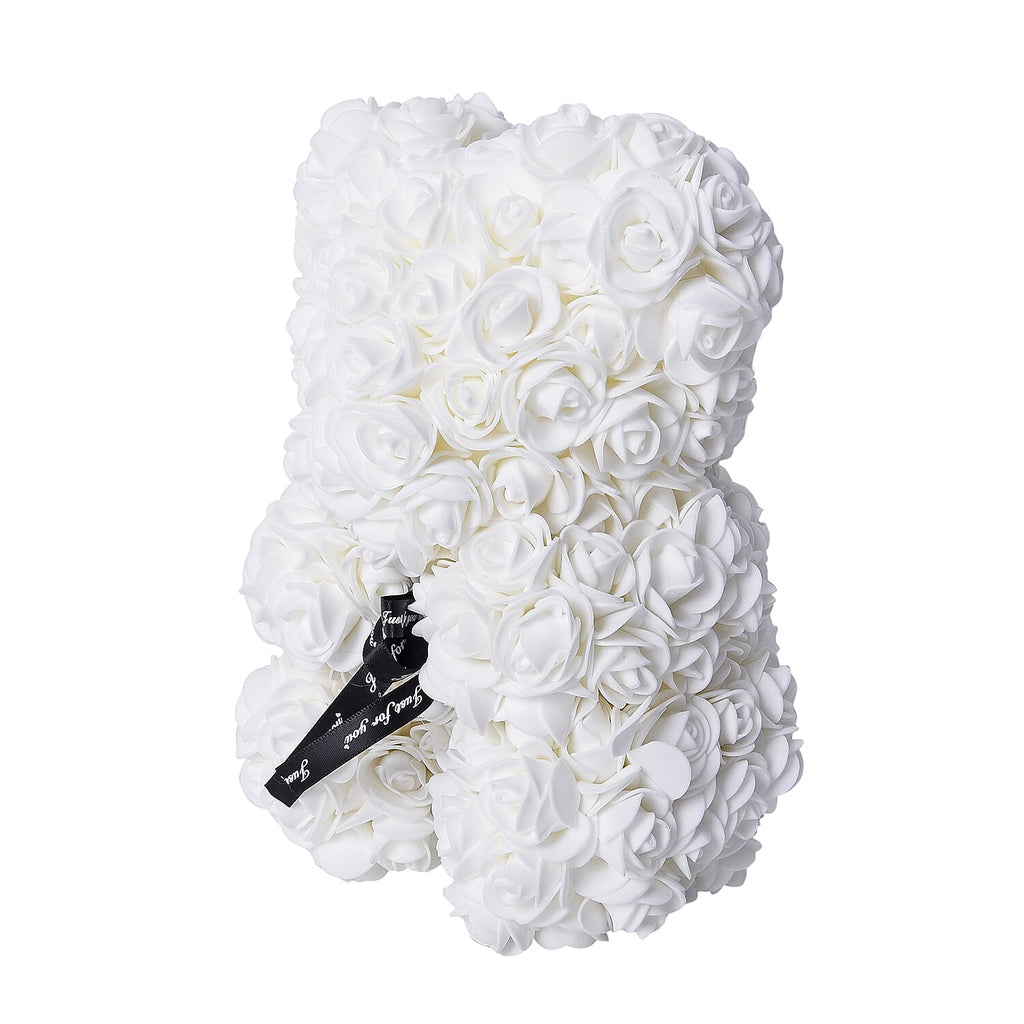 Lovely Rose Flower Bear with Bow Tie - White
