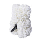 Lovely Rose Flower Bear with Bow Tie - White