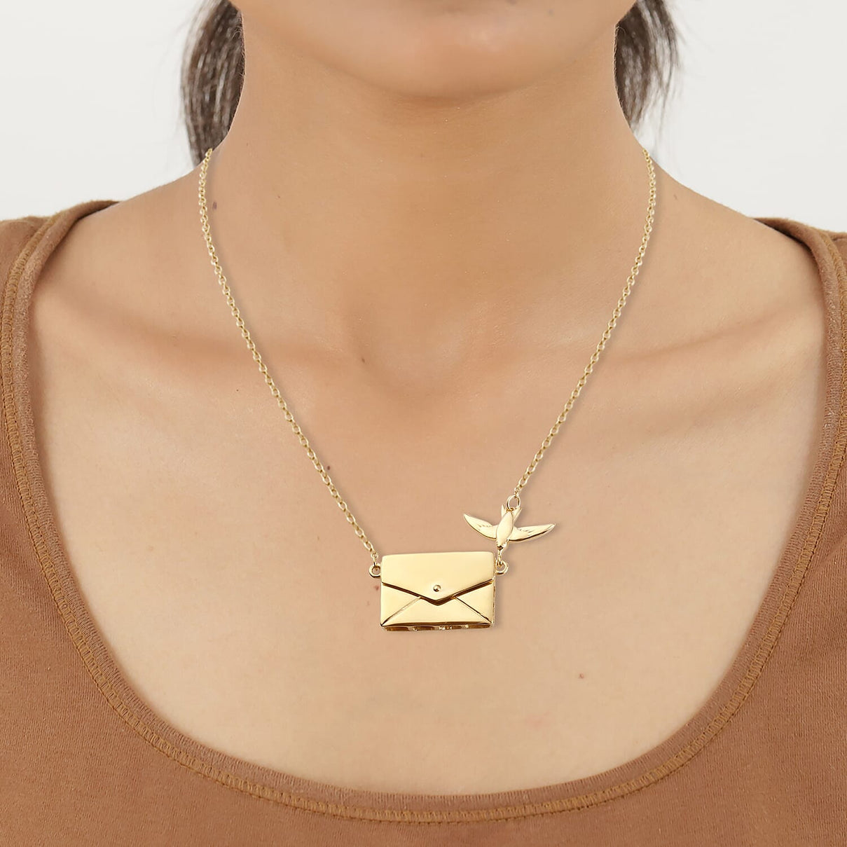Secret Message Envelope Necklace with Bird in Gold Plated Silver Size 20 Inch 3735437 0