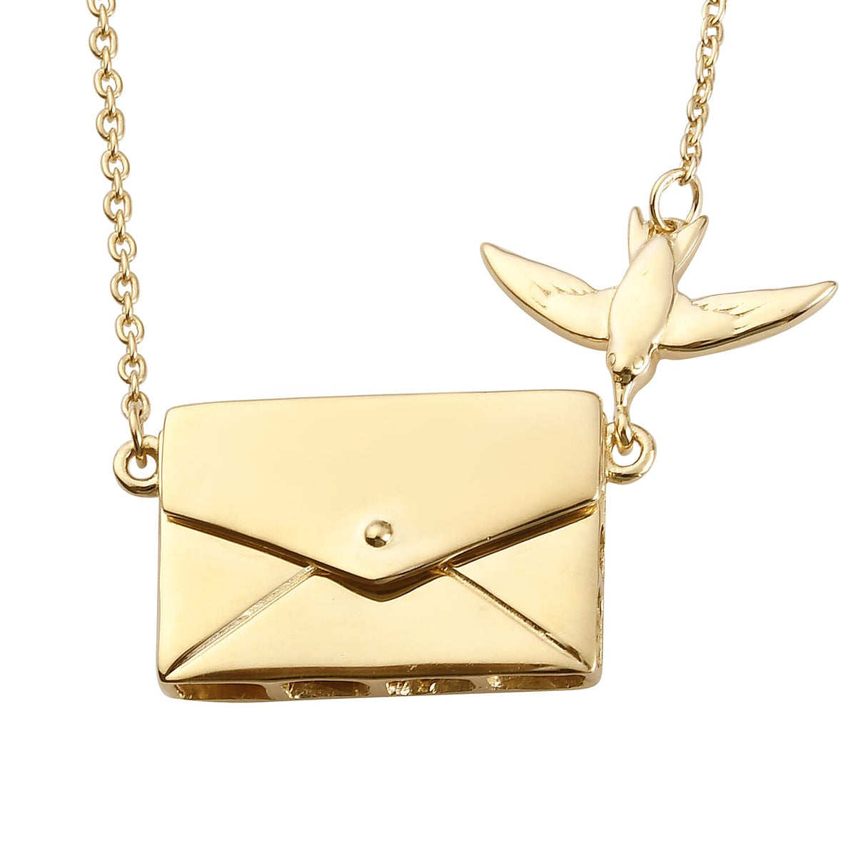 Secret Message Envelope Necklace with Bird in Gold Plated Silver Size 20 Inch 3735437 2
