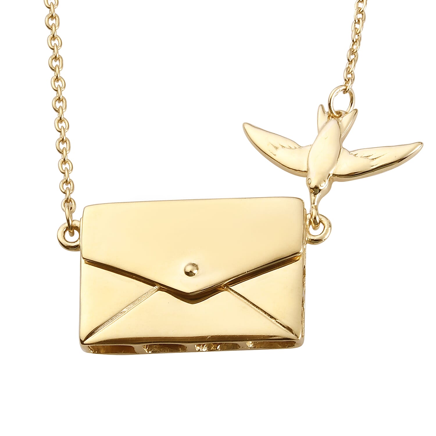 Secret Message Envelope Necklace with Bird in Gold Plated Silver Size 20 Inch 3735437 2