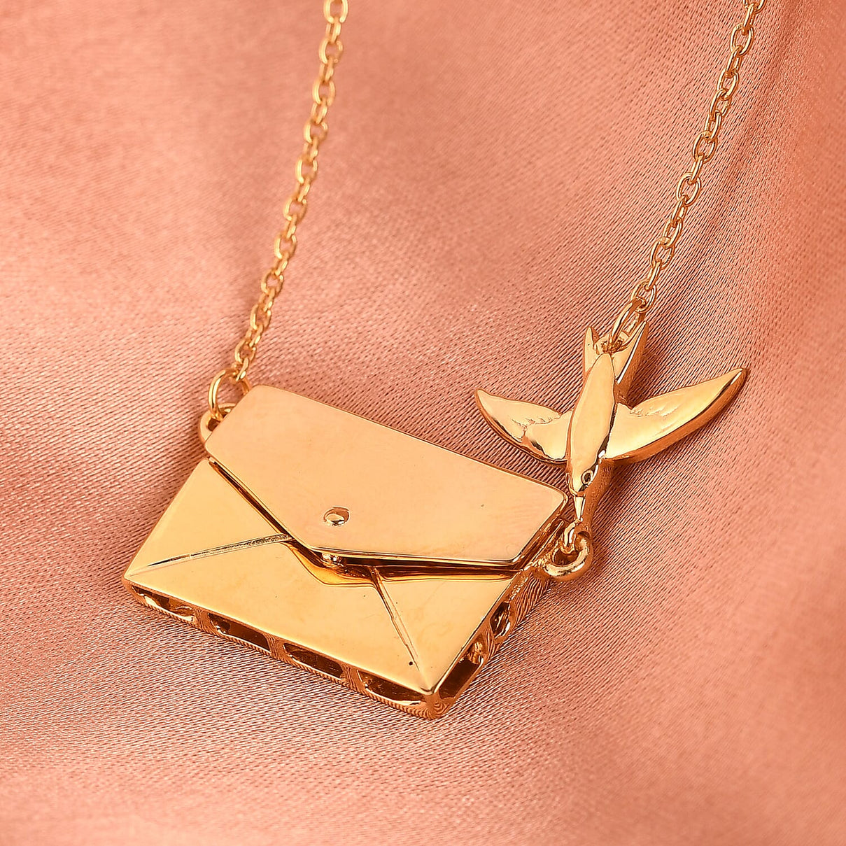 Secret Message Envelope Necklace with Bird in Gold Plated Silver Size 20 Inch 3735437 3