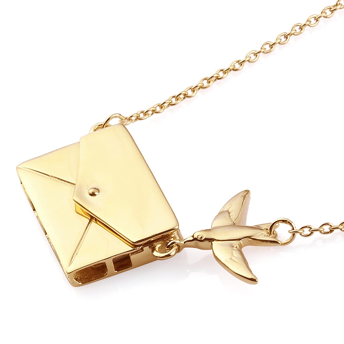 Secret Message Envelope Necklace with Bird in Gold Plated Silver Size 20 Inch 3735437 4