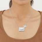 Secret Message Envelope Necklace with Bird in Platinum Plated Silver Size 20 Inch