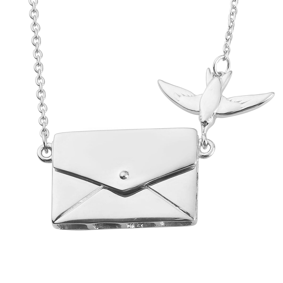 Secret Message Envelope Necklace with Bird in Platinum Plated Silver Size 20 Inch 3735438 2