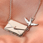 Secret Message Envelope Necklace with Bird in Platinum Plated Silver Size 20 Inch