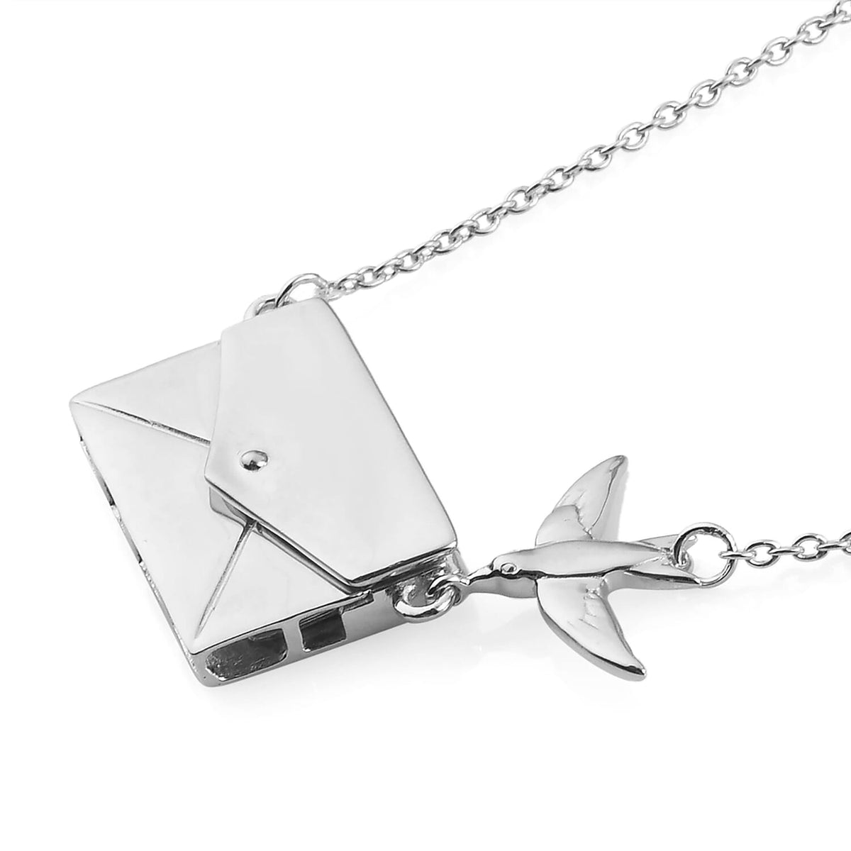 Secret Message Envelope Necklace with Bird in Platinum Plated Silver Size 20 Inch 3735438 4