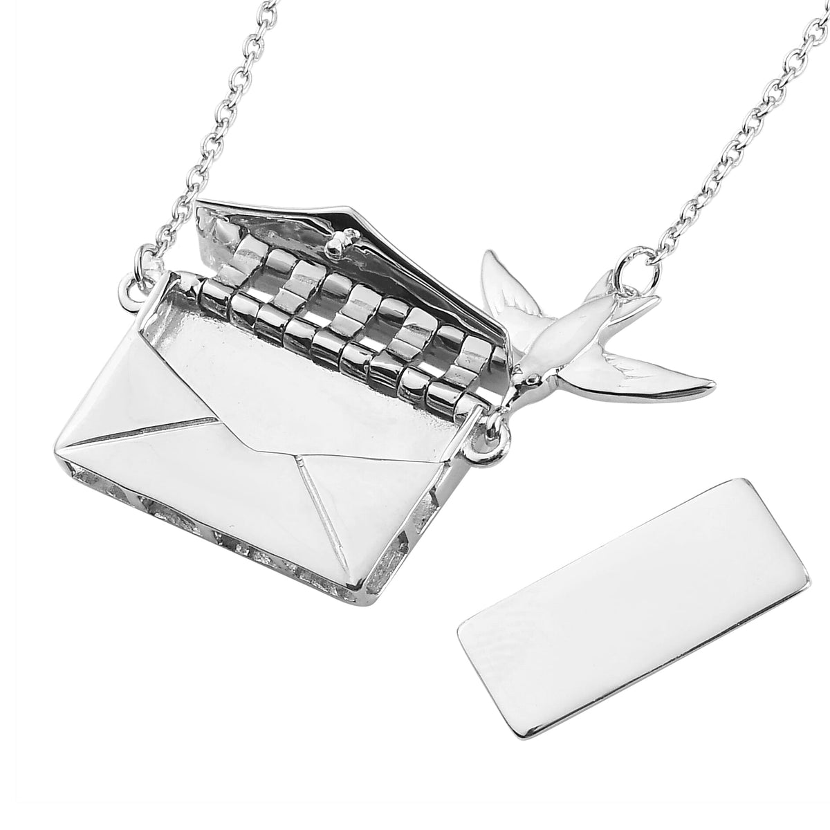 Secret Message Envelope Necklace with Bird in Platinum Plated Silver Size 20 Inch 3735438 5