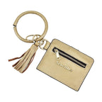 SENCILLEZ 100% Genuine Leather Bangle Key Chain with RFID Card Holder & Tassel  (Size 11x9 cm) - Metallic Gold