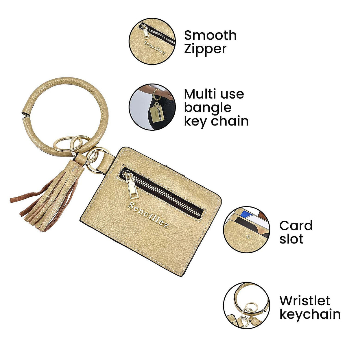 Sencillez Genuine Leather Key Chain - Metallic Gold 6019632 4