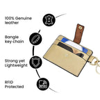 SENCILLEZ 100% Genuine Leather Bangle Key Chain with RFID Card Holder & Tassel  (Size 11x9 cm) - Metallic Gold