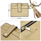 SENCILLEZ 100% Genuine Leather Bangle Key Chain with RFID Card Holder & Tassel  (Size 11x9 cm) - Metallic Gold