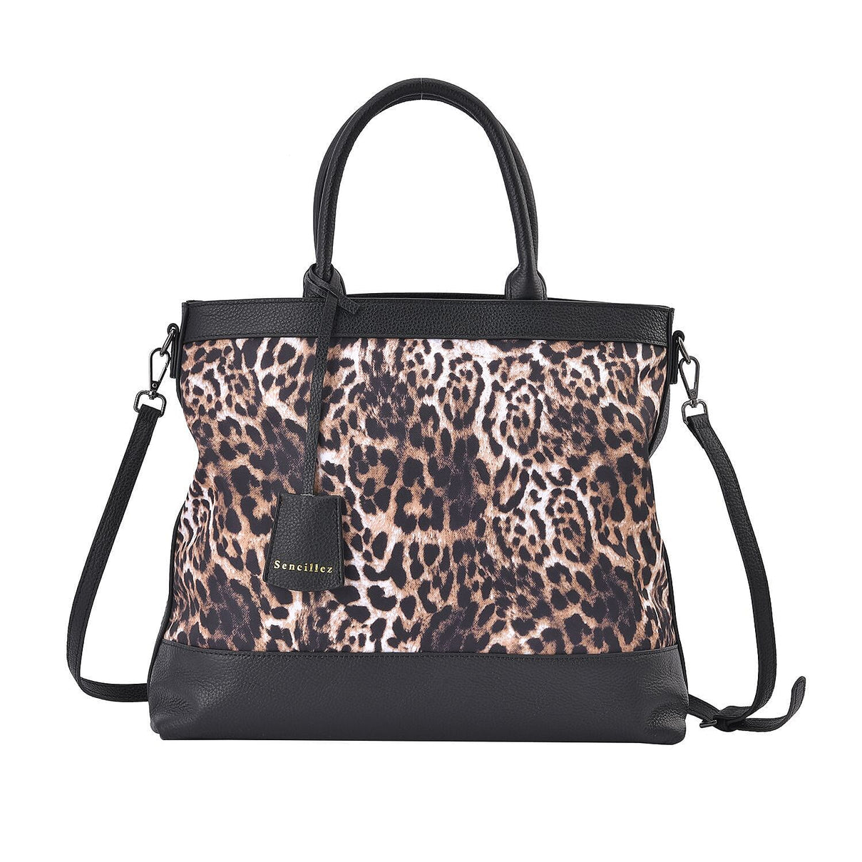 Sencillez Genuine Leather Leopard Convertible Bag with Detachable Long Strap - Beige 7230702 0
