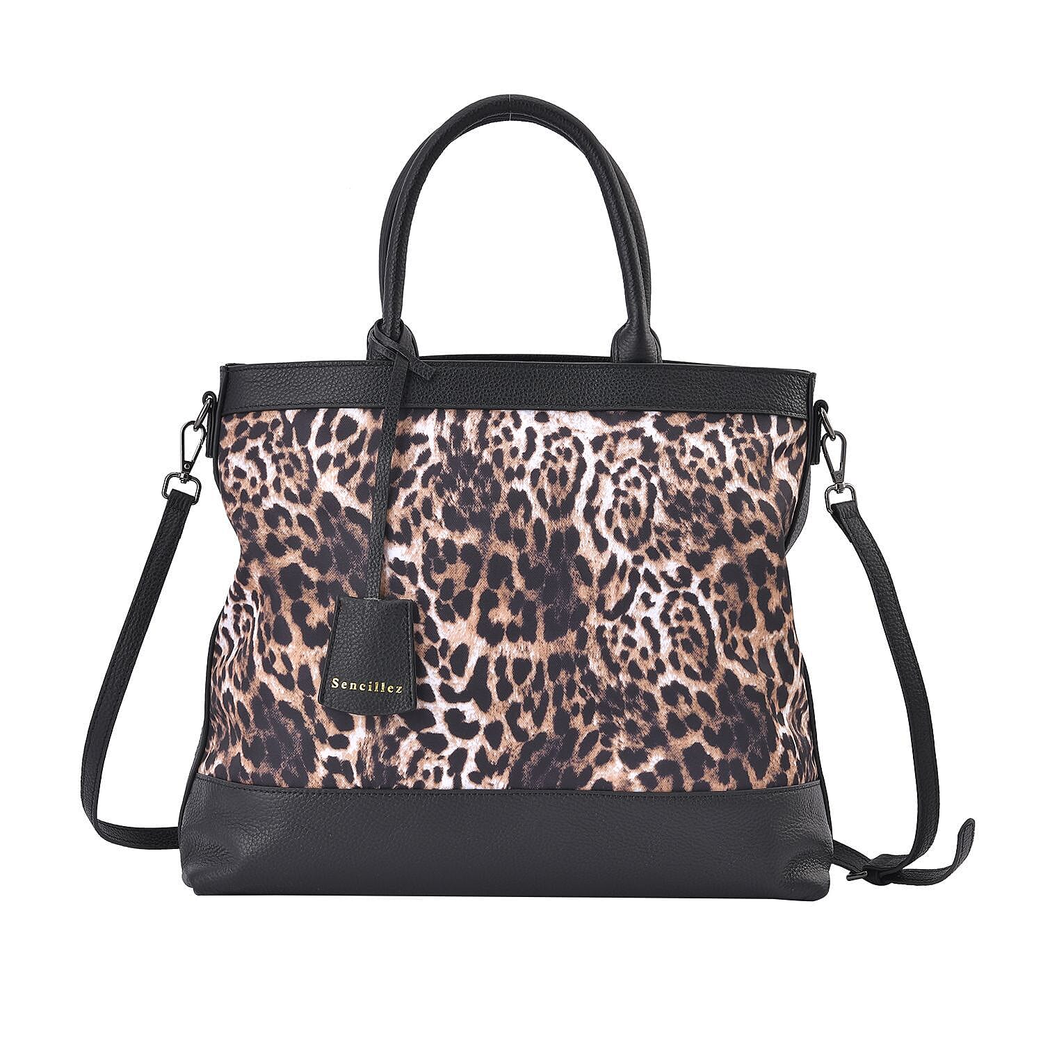 Sencillez Genuine Leather Leopard Convertible Bag with Detachable Long Strap - Beige 7230702 0