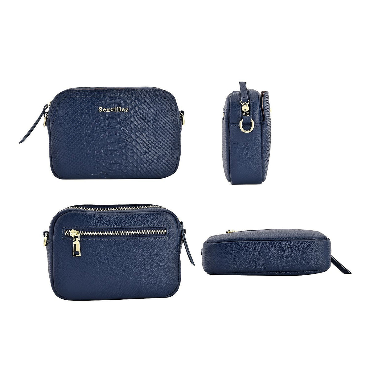 Sencillez Snakeskin Embossed Pattern Genuine Leather Crossbody Bag - Navy Blue 7209024 2
