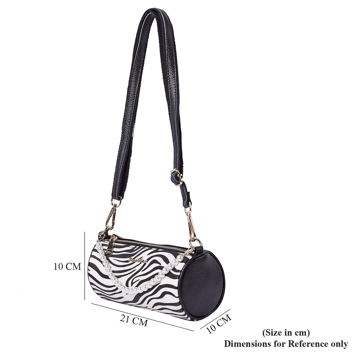 Sencillez Zebra Pattern 100% Genuine Leather Barrel Crossbody Bag (Size 21x10x10cm) in White &amp; Black 6021657 5
