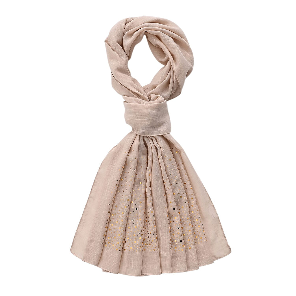 Limited Collection Sparkling Sequin Scarf (One Size, 180 x 70cm) - Beige
