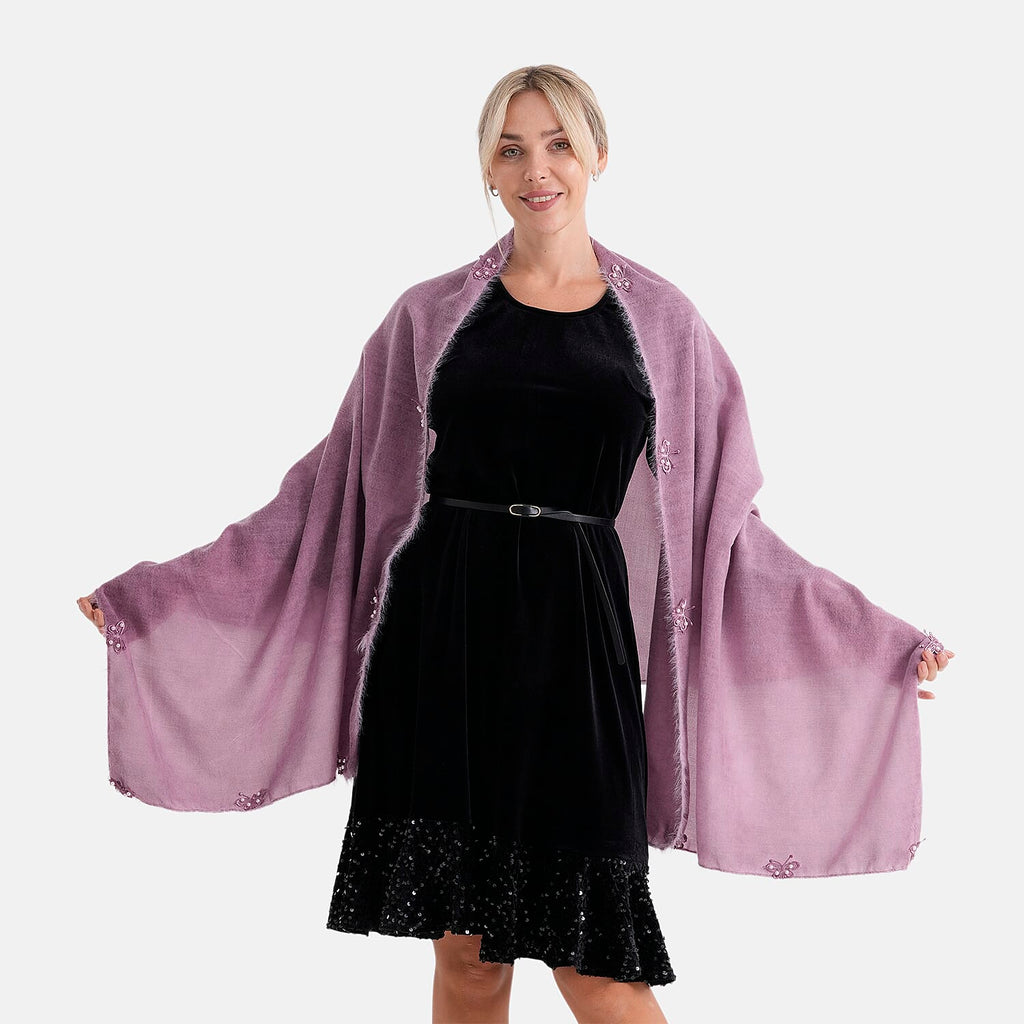 Limited Collection Embelished Season Shawl Shawl (180 x 70 Cm) - Purple