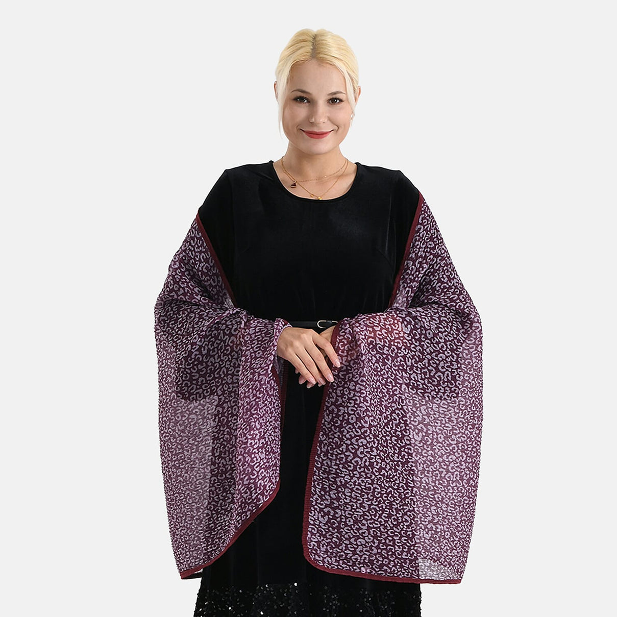 Leopard Print Evening Shawl (180 x 70 cm) - Purple 8354946 0