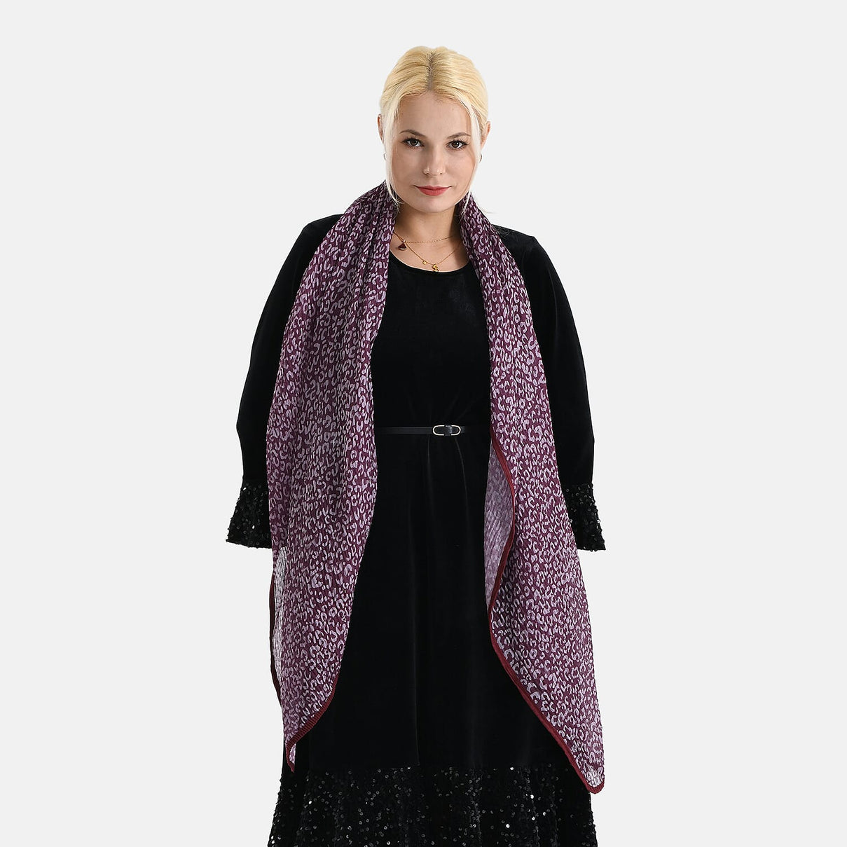 Leopard Print Evening Shawl (180 x 70 cm) - Purple 8354946 2