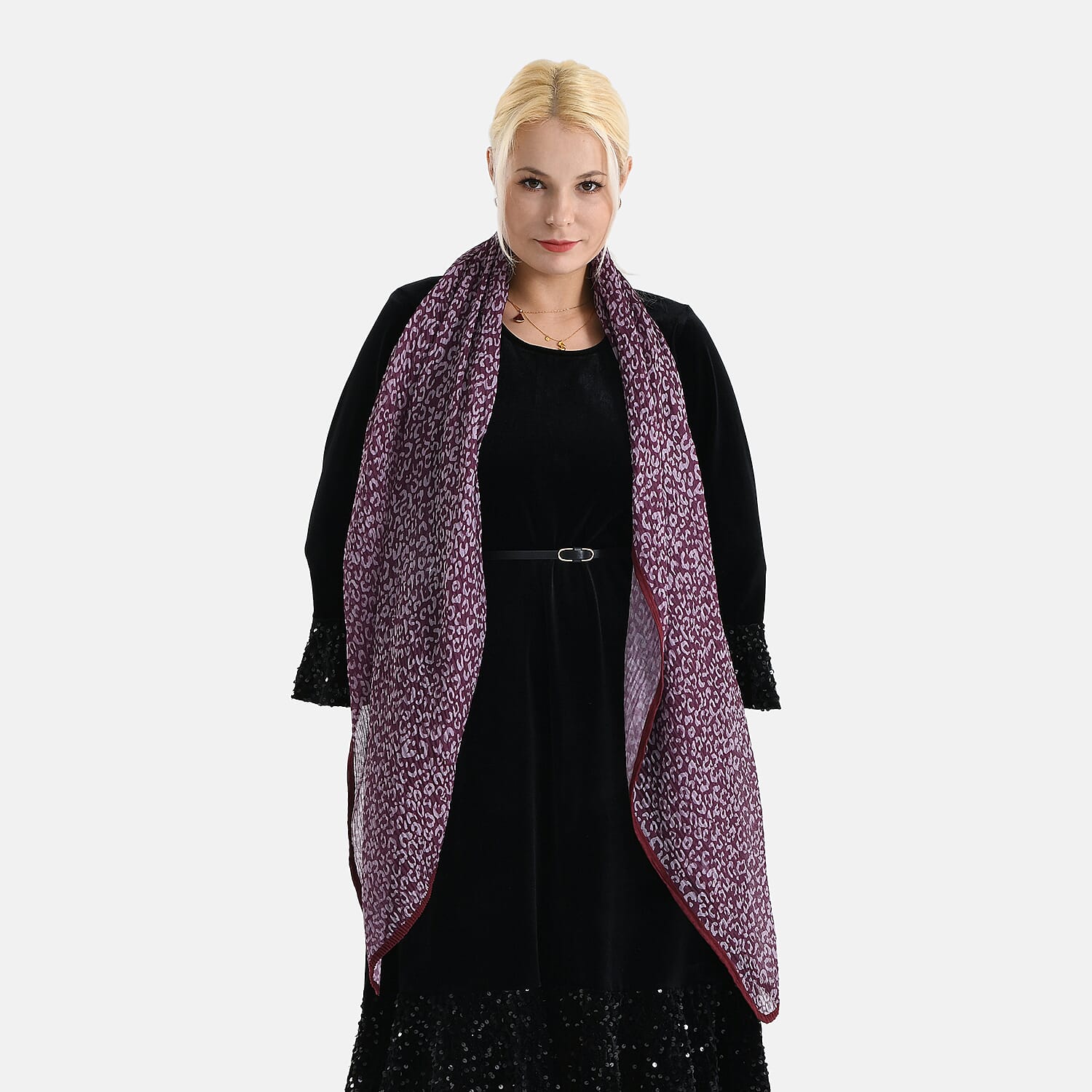 Leopard Print Evening Shawl (180 x 70 cm) - Purple 8354946 2
