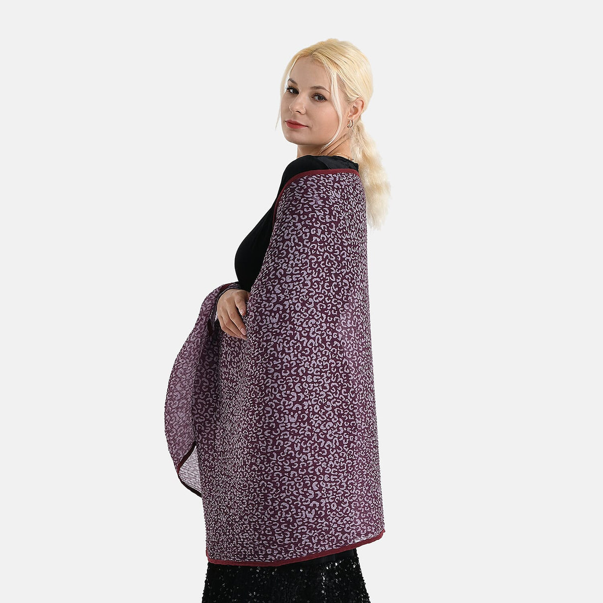 Leopard Print Evening Shawl (180 x 70 cm) - Purple 8354946 3