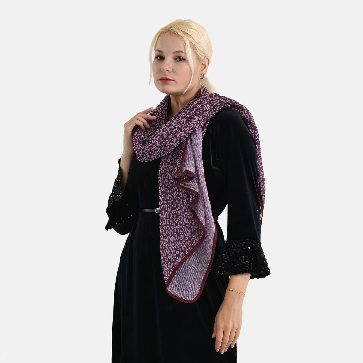 Leopard Print Evening Shawl (180 x 70 cm) - Purple 8354946 4