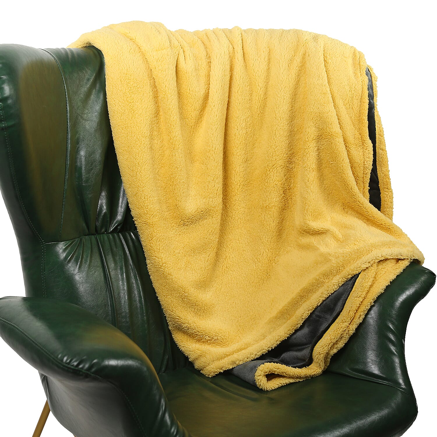 Double Layer Dark Grey and Yellow Sherpa Blanket 3634930 2