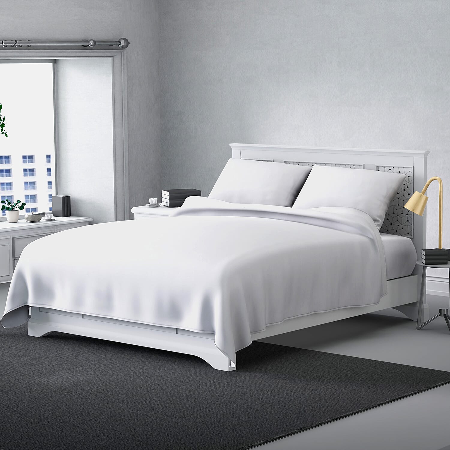 4 Piece Set - Solid Microfibre 1 Flat Sheet, 1 Fitted Sheet and 2 Pillowcase in Snow White 3721780 0