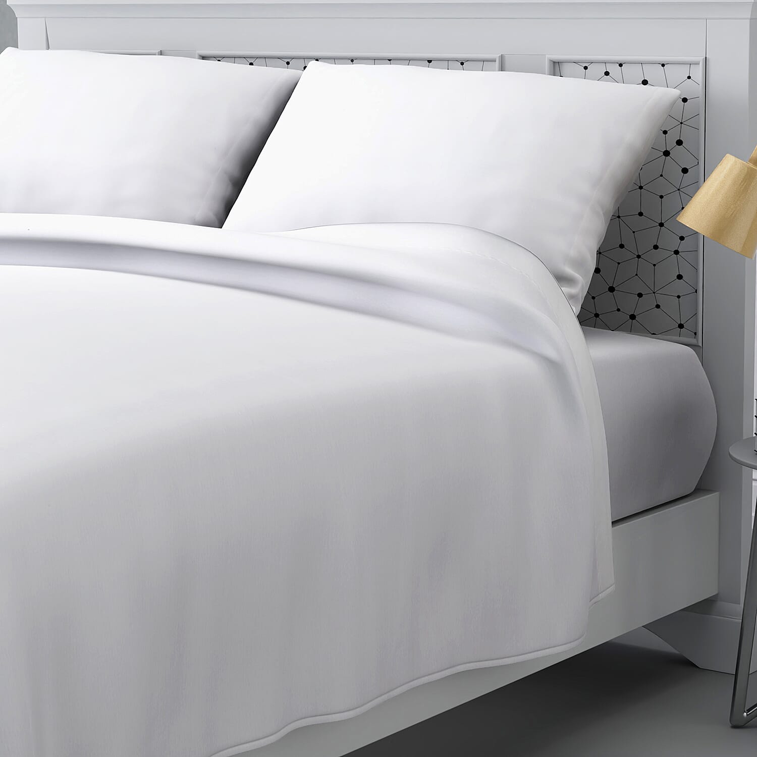 4 Piece Set - Solid Microfibre 1 Flat Sheet, 1 Fitted Sheet and 2 Pillowcase in Snow White 3721780 3