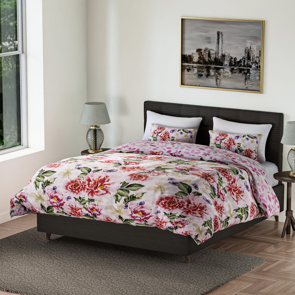 3 Piece Floral Printed Duvet Cover Set  - White and Multi 7365523 0