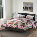 3 Piece Floral Printed Duvet Cover Set (Includes 1 Cover & 2 Pillowcases (Double Size, 200x200 cm) - White and Multi