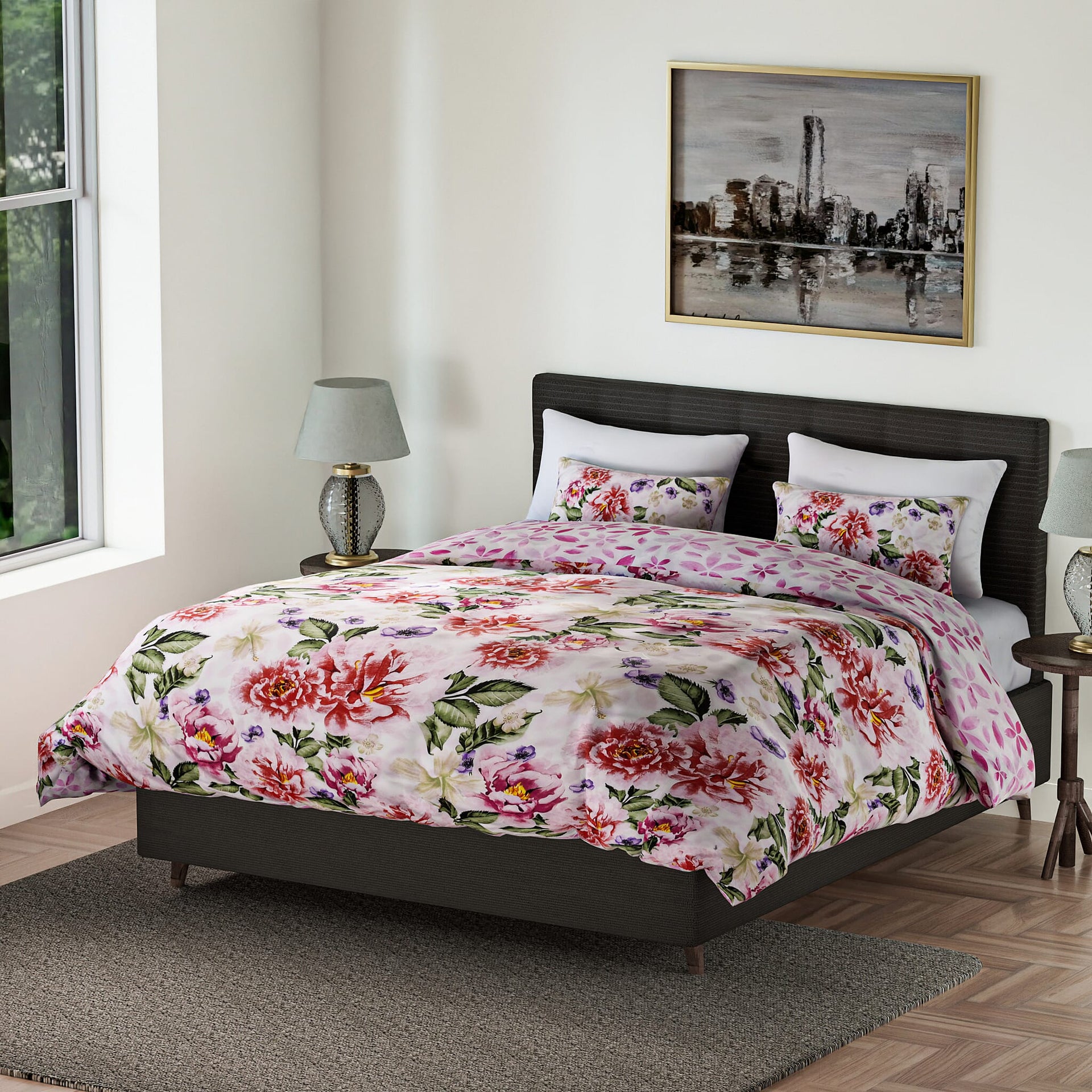 3 Piece Floral Printed Duvet Cover Set  - White and Multi 7365523 0