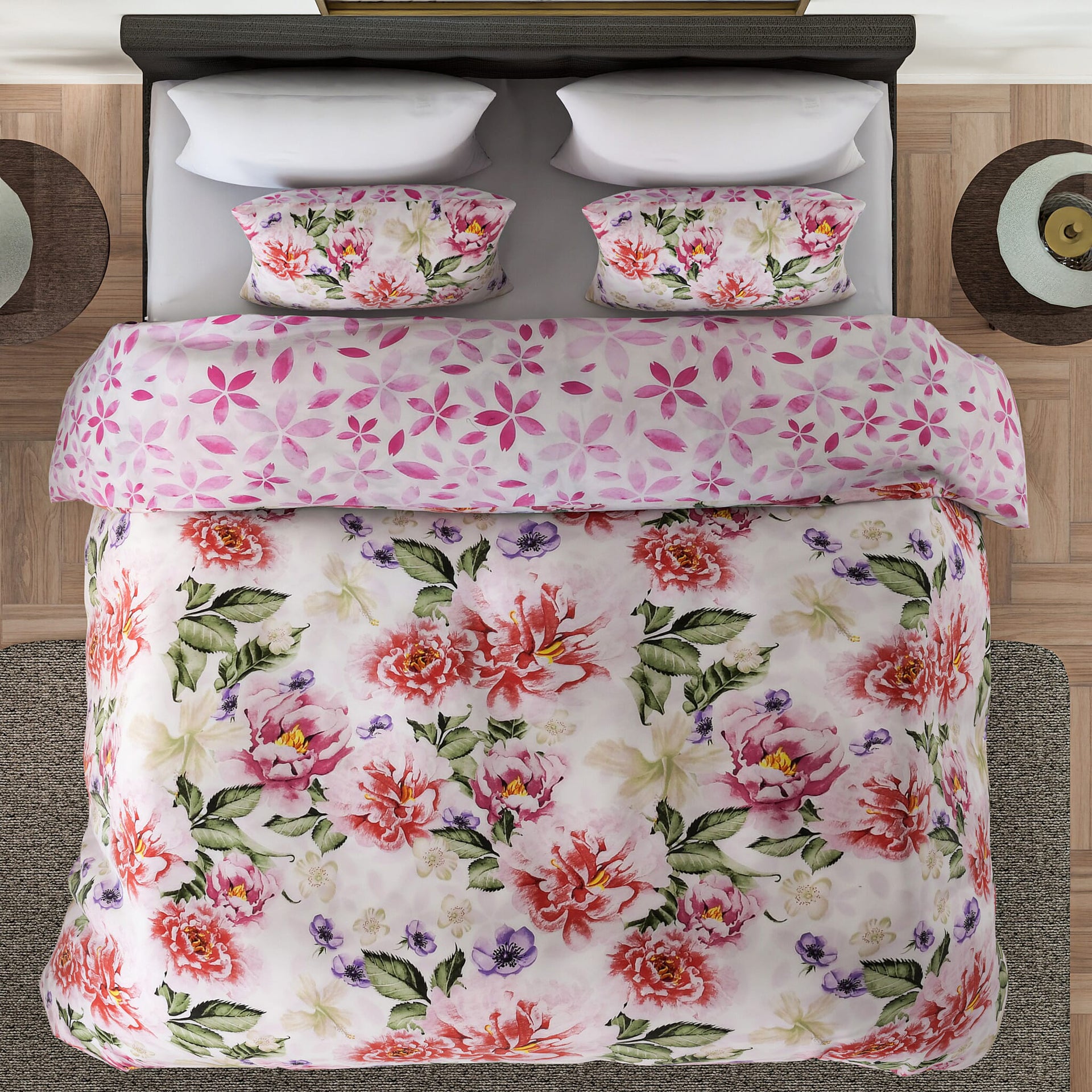 3 Piece Floral Printed Duvet Cover Set  - White and Multi 7365523 3