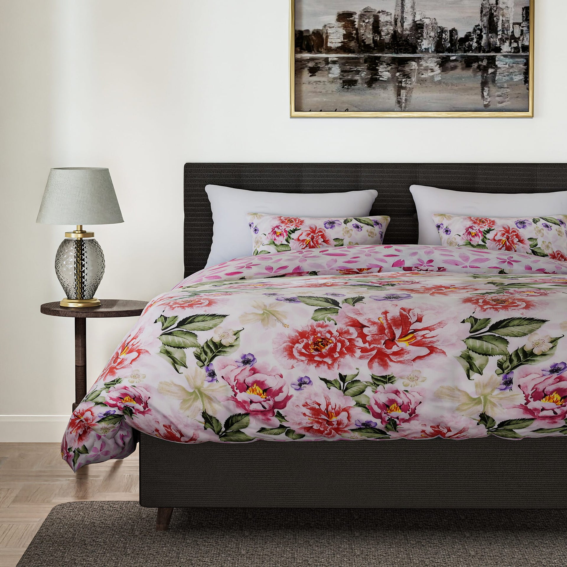 3 Piece Floral Printed Duvet Cover Set  - White and Multi 7365523 4