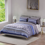 3 Piece Set - Printed Duvet Cover with 2 Pillow Cases (Double Size,200x200 cm) - Blue - White