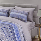 3 Piece Set - Printed Duvet Cover with 2 Pillow Cases (Double Size,200x200 cm) - Blue - White