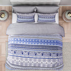 3 Piece Set - Printed Duvet Cover with 2 Pillow Cases (Double Size,200x200 cm) - Blue - White